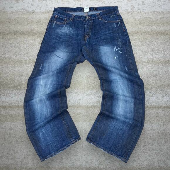 Vintage Y2K Ed Hardy Skater Jeans 34x32 Baggy Wide Leg Dark Wash Denim Rap Style - Picture 2 of 6